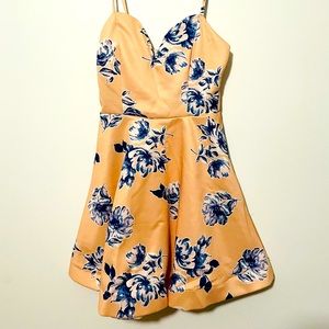 Tan and navy floral dress